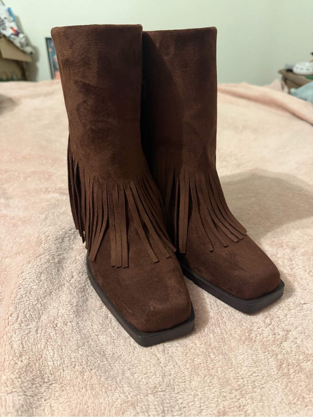 No Boundaries Brown Suede Fringe Ankle Boots